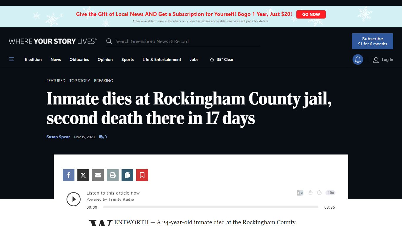 Inmate dies at Rockingham County jail, second death there in 17 days